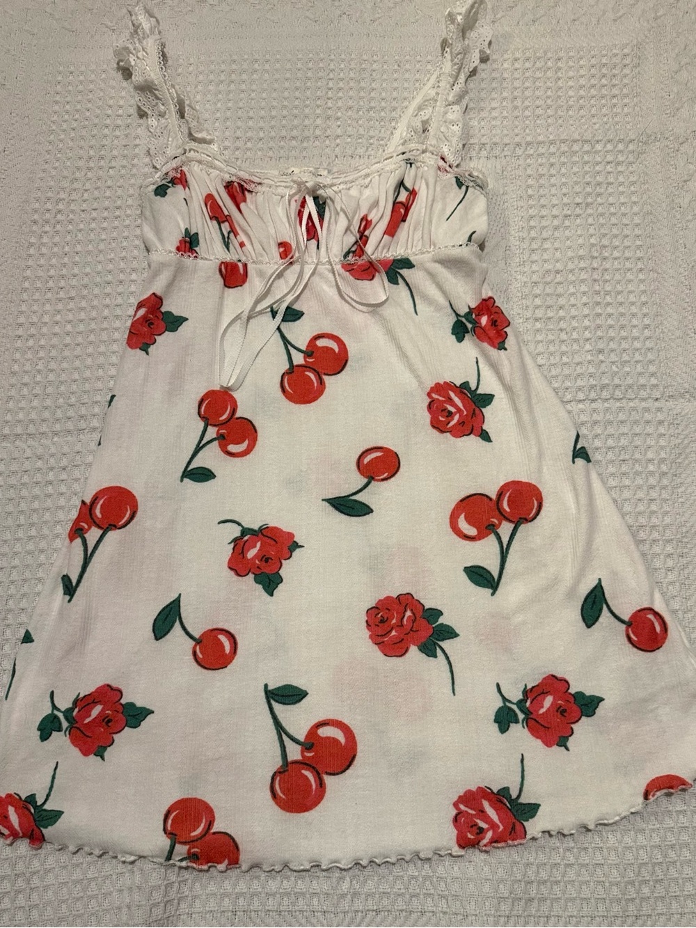 For Love & Lemons Mini Slip Dress Cherry & Rose Print